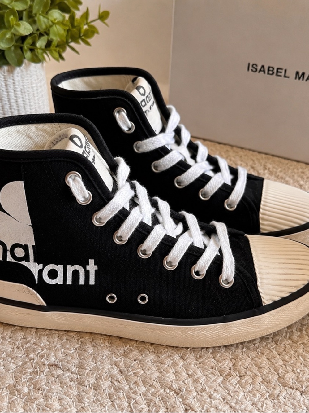 Isabel Marant Black and Cream High-Top Canvas Sneakers